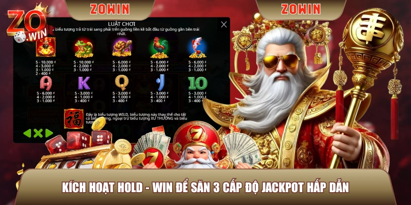 Kích hoạt Hold - Win để săn 3 cấp độ Jackpot hấp dẫn
